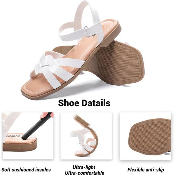 Women's White Flat Slide Sandals Casual Simple Strappy Slip On Shoes - Picture 3 of 6